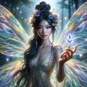 Powerful Fairy with Shimmering Wings - Magical Asian Enchantress