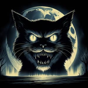 Terrifying Cat in Menacing Moonlight | Horror Movie Poster Style
