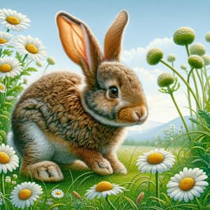 Fluffy Brown Rabbit in Green Meadow - Tranquil Scene