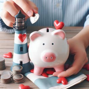 Lighthouse Piggy Bank: Saving Heart Coins - Your Financial Planner