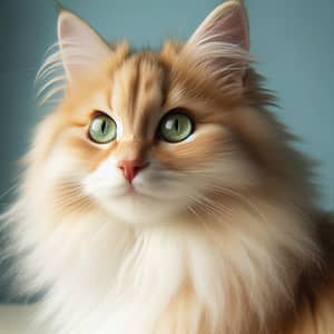Fluffy Domestic Cat with Striking Green Eyes