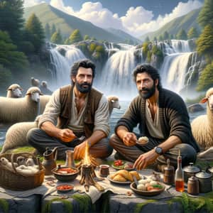 Tranquil Scene of Two Turkish Brothers with Sheep in Kaz Mountains