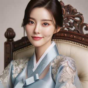 Young Korean Woman in Luxurious Blue Dress | Portrait