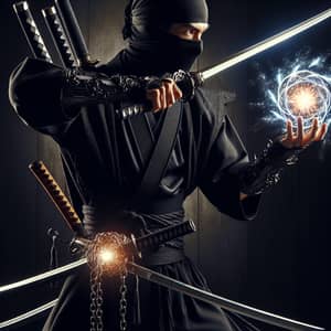 Japanese Ninja Master with Swords and Magical Staff
