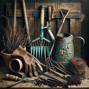 Detailed Garden Tools Still Life | Rustic Garden Equipment Display