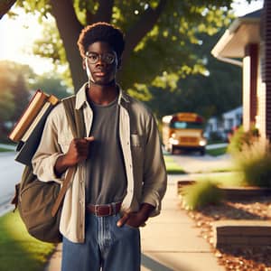 Young African Student Heading Home After School