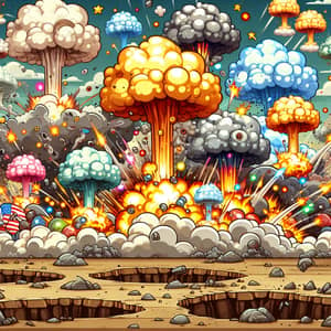 Cartoon-Style Explosions: Action Scene with Exaggerated Effects