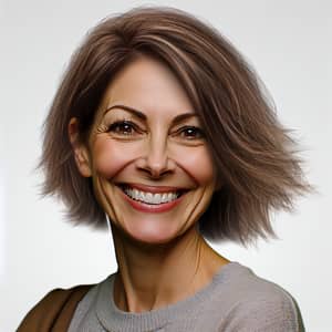 Fashionable Middle-Aged Woman with Spunky Personality | 50s, Brown Hair, Joyful Spirit