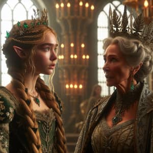 Young Elf of Nobility in Intense Discussion with Queen | Fantasy Scene