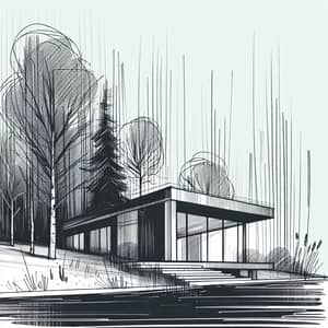 Modern Lake Shore House Drawing with Glass Openings