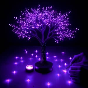 Purple Bioluminescent Tree Glowing in Darkness