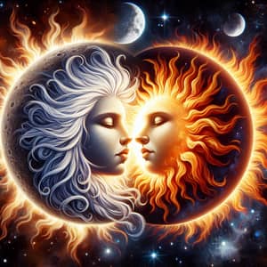 Sun and Moon Love Story: Cosmic Romance in Starry Skies