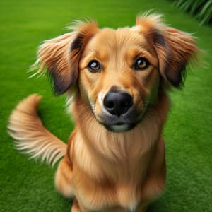 Adorable Mixed Breed Dog Sitting on Green Lawn