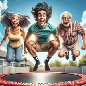 Diverse Individuals Jumping on Red Trampoline | Funny Outdoor Scene