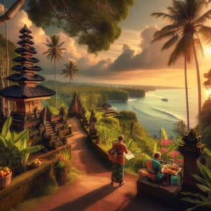 Breathtaking Bali Sunset with Balinese Temple and Locals