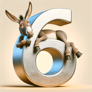 Comical Donkey Resting on Giant Number Six