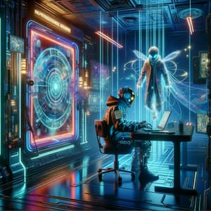 Futuristic Cyber-theme Room with Sci-fi Aesthetic | Alien Figure Hacker