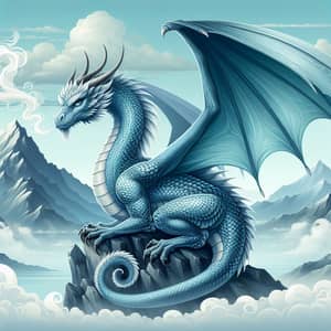 Majestic Light Blue Dragon Perched on Craggy Mountain Peak