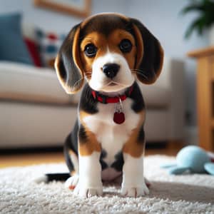 Adorable Tri-Colored Beagle Puppy on Plush Carpet | Cute Beagle