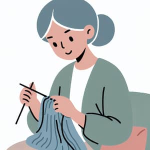 Asian Woman Knitting Clipart | Crafting Illustration