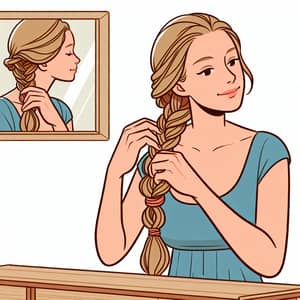 Caucasian Woman Braiding Hair Illustration | Vanity Scene