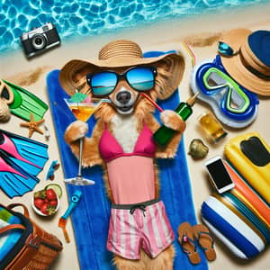 Carefree Dog on Beach Vacation: Summer Selfie with Stylish Gear