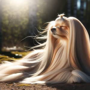 Charming Dog with Long Silky Hair Enjoying Tranquility Outdoors