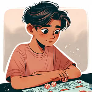 Young South Asian Boy Playing Monopoly with Dice