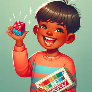 Diverse Young Boy Enjoying Monopoly Dice | mhaya.com