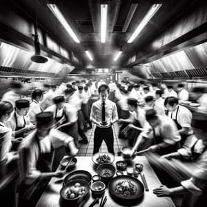 Bustling Restaurant Kitchen: Intense Manager Focus | Culinary Photo