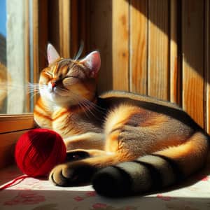 Serenity Captured: Domestic Short Hair Cat Basking in Sunbeam
