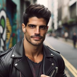 Stylish Hispanic Man in Leather Jacket | Urban Street Fashion