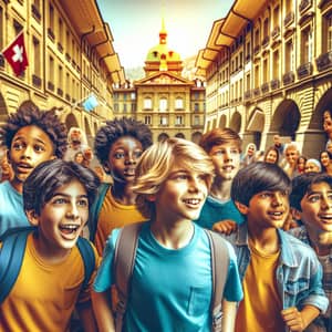 Young Boys Exploring Vibrant City of Bern, Switzerland