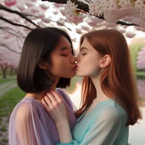 Cherry Blossom Kiss - Serene Park Setting | Website Name