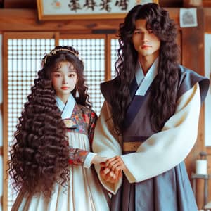 Italian-Dominican Girl in Hanbok at Joseon Dynasty House with Korean Soldier