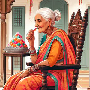 Elderly Indian Woman Enjoying Traditional Banarasi Paan