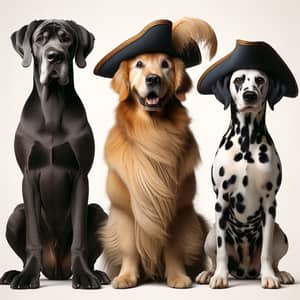 The Three Musketeer Dogs: Great Dane, Golden Retriever, Dalmatian