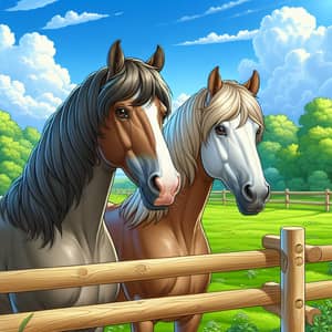 Beautiful Brown and White Horses in Serene Green Field