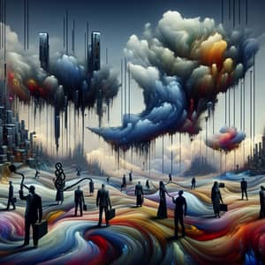 Surreal Depiction of Expats Battling Dark Clouds of Depression