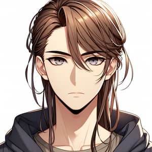 Anime-Style Illustration of Man with Long Hair and Grey Eyes