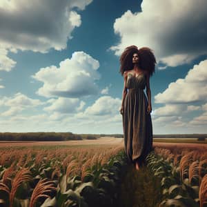 Gigantic Woman in Expansive Field - Tranquil Power in Nature