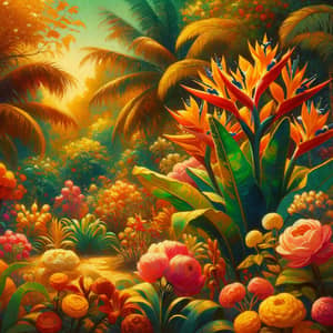 Lush Tropical Garden in Early 20th Century Mexican Art Style