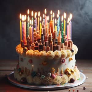 Colorful Birthday Cake with Lit Candles | Festive Celebration