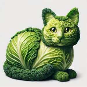 Fresh Cabbage Cat Sculpture - Captivating Green Artwork
