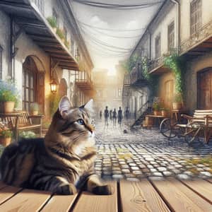 Tranquil Tabby Cat in Charming Urban Courtyard