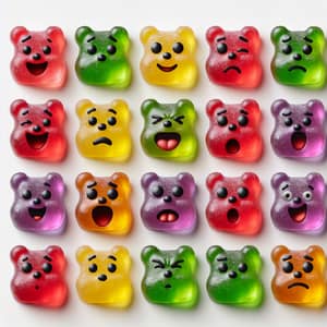 Colorful Gummy Bears with Expressive Faces