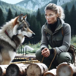 Experienced Female Wolf Dog Trainer in Action | Outdoor Training Scene