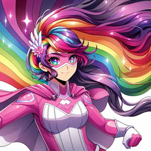 Colorful Anime Superhero Girl with Rainbow Powers