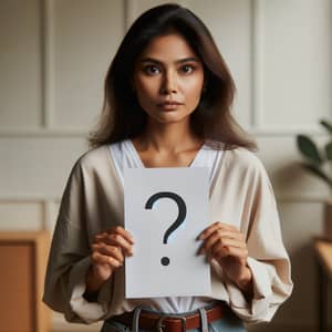 Curious Woman Holding Question Mark - Uncertainty Explained