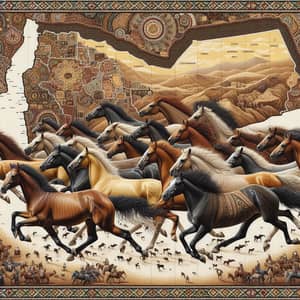 Dynamic Horse Gallop amidst Yemen Map in Sadu Weaving Style